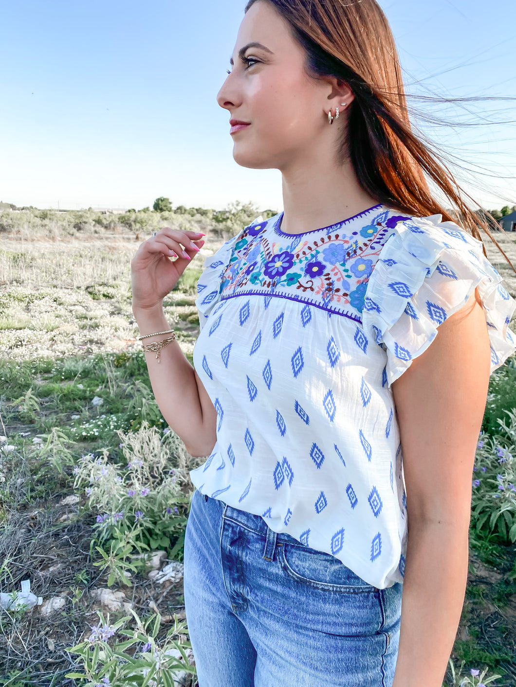 The Jules Blue Embroidery Top