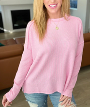 Load image into Gallery viewer, Textured Line Boat Neck Long Sleeve Top in Pink
