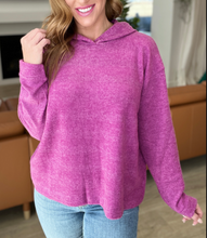 Load image into Gallery viewer, Hooded Melange Brushed Hacci Sweater in Light Plum
