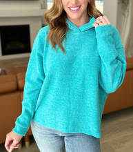 Load image into Gallery viewer, Hooded Melange Brushed Hacci Sweater in Light Teal
