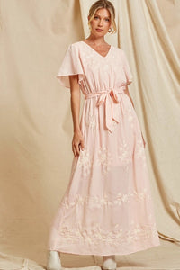 The Kensington Embroidered Pink Maxi Dress