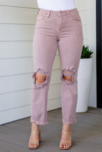 Load image into Gallery viewer, Babs High Rise Distressed Straight Jeans in Mauve
