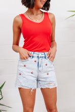 Load image into Gallery viewer, Hi-Waisted Cherry Acid Wash Cutoffs
