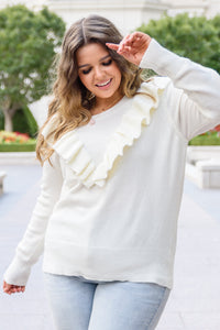 Cold Shoulder Sweater in Ivory