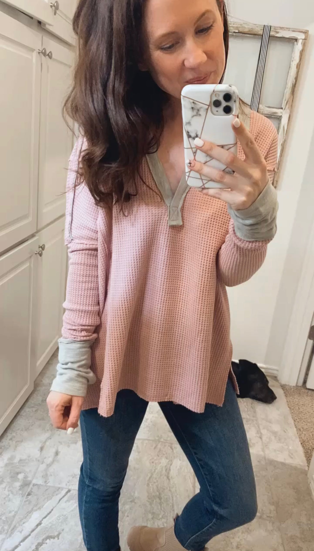 Mia Waffle Knit Long Sleeve In Pink