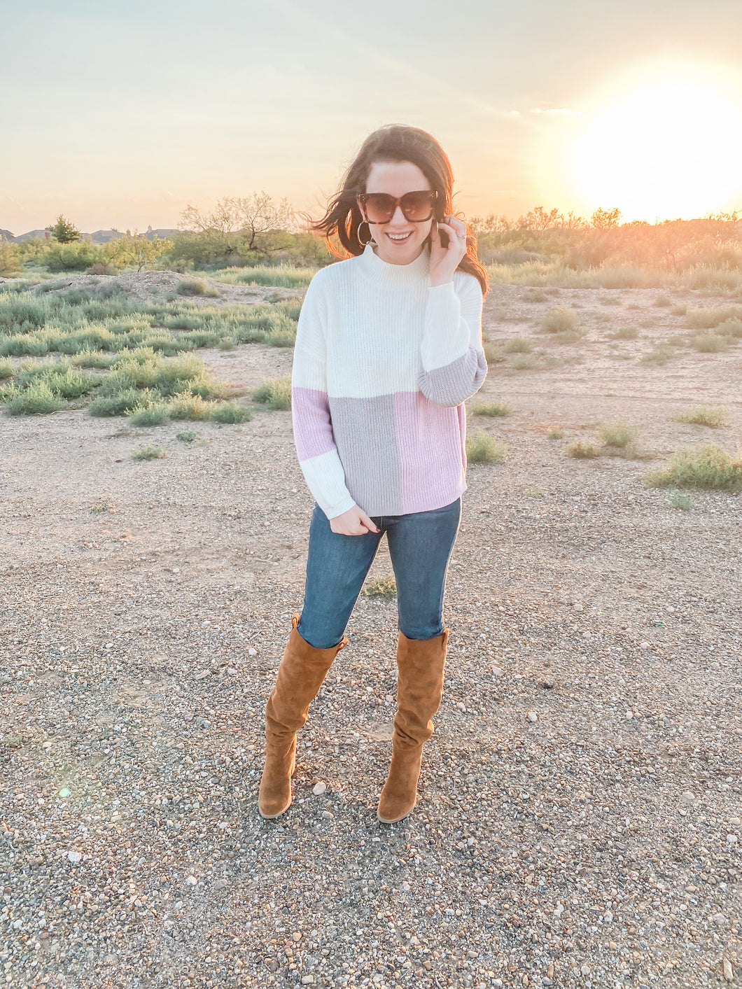 The Cameron Color Block Top in Lavender