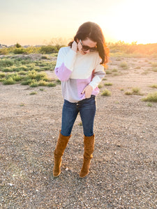 The Cameron Color Block Top in Lavender