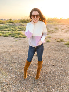 The Cameron Color Block Top in Lavender