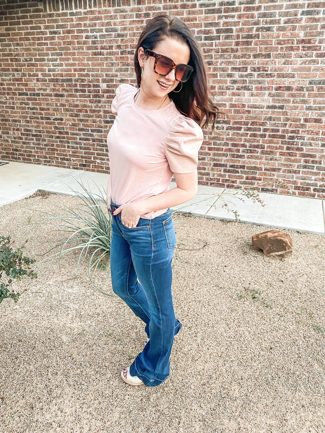 Rock On Puff Sleeve Top in Blush