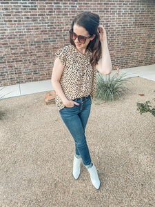 Tarah High Neck Flowy Dotted Blouse In Taupe