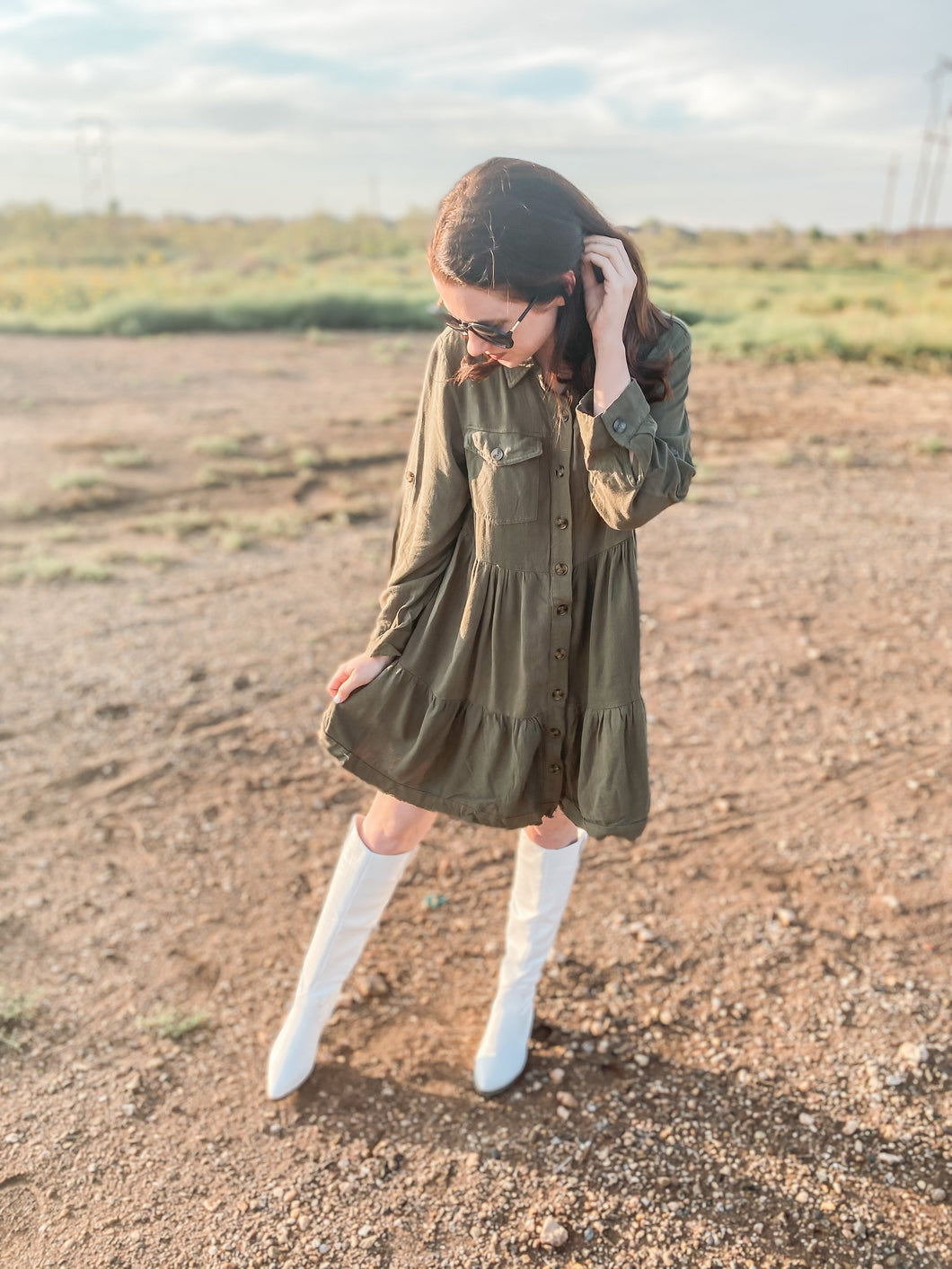 The Aspen Tiered Button Up Dress In Forest