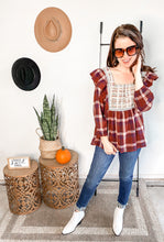 Load image into Gallery viewer, The Cabin Couture  Cassidy Plaid Maroon Top
