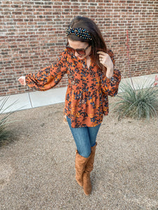 The Mallory Floral Blouse In Rust