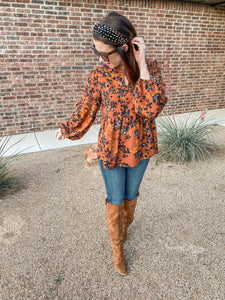 The Mallory Floral Blouse In Rust