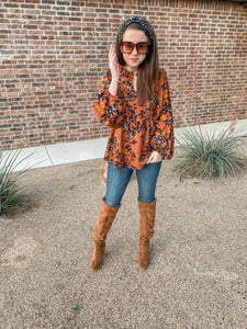 The Mallory Floral Blouse In Rust