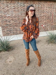 The Mallory Floral Blouse In Rust