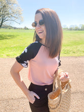 Load image into Gallery viewer, The Hazel Raglan Top In Pink &amp; Black
