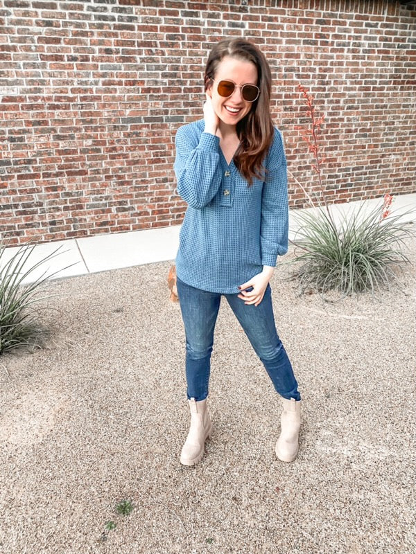Waffle Love Thermal Top In Blue