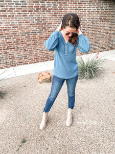 Waffle Love Thermal Top In Blue