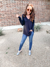 Load image into Gallery viewer, It&#39;s Your Move V Neck Long Sleeve Top In Black
