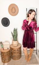 Load image into Gallery viewer, Jentsyn Velvet V-Neck Dress in Wine
