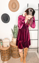 Load image into Gallery viewer, Jentsyn Velvet V-Neck Dress in Wine
