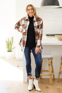 Cowboy Cutie Plaid Button Down Shacket In Brown