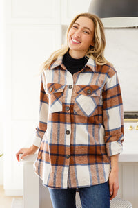 Cowboy Cutie Plaid Button Down Shacket In Brown