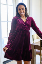 Load image into Gallery viewer, Jentsyn Velvet V-Neck Dress in Wine
