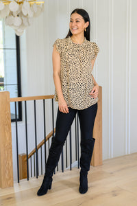 Tarah High Neck Flowy Dotted Blouse In Taupe