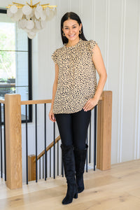 Tarah High Neck Flowy Dotted Blouse In Taupe