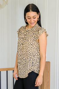 Tarah High Neck Flowy Dotted Blouse In Taupe