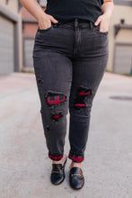 Load image into Gallery viewer, Plaid Peek-A-Boo Jeans in Charcoal
