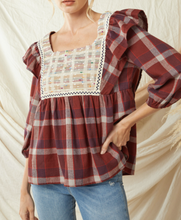 Load image into Gallery viewer, The Cabin Couture  Cassidy Plaid Maroon Top
