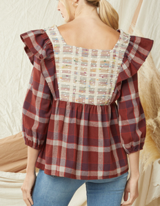 The Cabin Couture  Cassidy Plaid Maroon Top