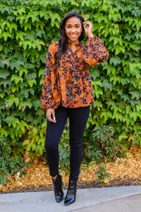 The Mallory Floral Blouse In Rust