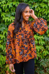 The Mallory Floral Blouse In Rust