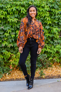 The Mallory Floral Blouse In Rust