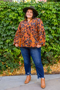 The Mallory Floral Blouse In Rust