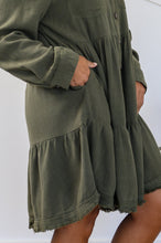 Load image into Gallery viewer, The Aspen Tiered Button Up Dress In Forest
